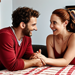 ** A cozy home scene. A loving Aries partner playfully teases their partner. A Taurus offers financial advice and holds hands. Gemini and Cancer look on in a friendly way.

**