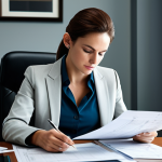 **Prompt:** A determined Capricorn businesswoman in a professional, modest business suit, carefully reviewing financial documents in a well-lit office. Safe for work, appropriate content, fully clothed, perfect anatomy, correct proportions, professional, high resolution.
